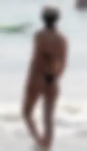 Thick and skinny friends on the beach in thongs