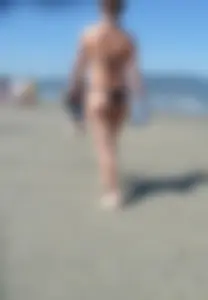 Thick bodied milf walking the beach in her black thong bikini praia especial