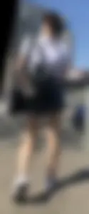 Cute Gilr with Thin Legs in Blue Denim Shorts Street Creepshots Gallery