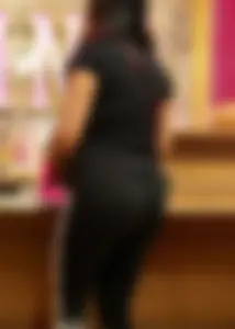 Mature sexy lady in Pink leggings shopping at Pink