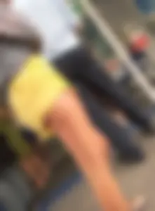 Skinny ass eating her yellow shorts