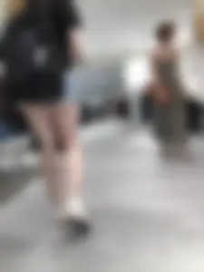 Hot Girl with Pale Skin in a Store Wearing Blue Denim Shorts Creepshots