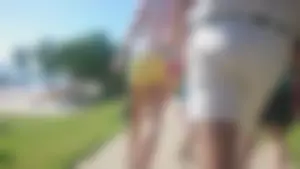 Milf in yellow shorts with vpl and a wedgie