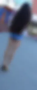 Cute Girl in Denim Mini Shorts on High Heels - Hot Legs Street Creepshot