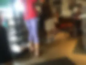 Starbucks milf sexy in light purple leggings with decent ass and mound