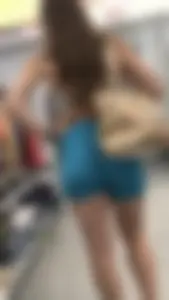 Light blue spandex shorts on a fit milf booty