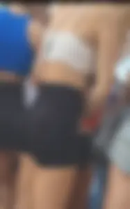 By popular demand: pigtailed teen in thong legging shorts at fair (amazing ass!)