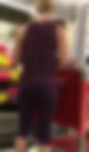 Blonde bubble butt babe shopping in tight purple leggings