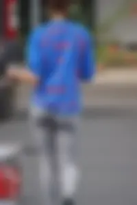 Hot college girl getting food in grey leggings