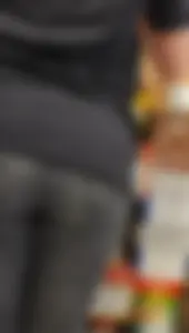 Slim clerk in tight grey jeans