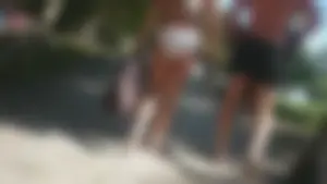 Girl with a nice ass in wet white bikini bottom