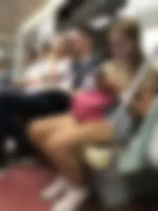 Cute Girl in Denim Mini Shorts with Skinny Legs in Subway Train Candid