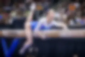 Hot Teen Athlete Doing Gymnastics on Pommel Horse