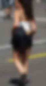 Girl out in tiny little leather shorts with a decent ass
