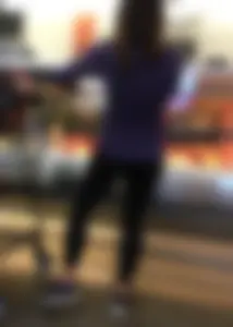 Big boobed brunette in leggings grocery shopping with a nice ass too