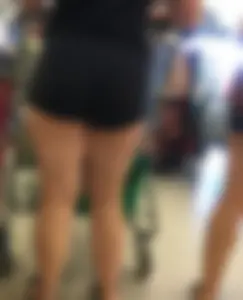 Big booty daughter in spandex shorts shopping with mom in denim shorts