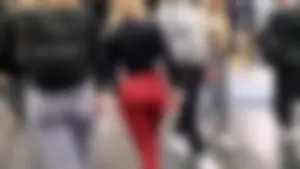 NOT OC - Polish blonde in tight red TEVEO leggings (face shots)