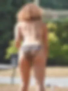 Lady at the park stripping down to her bikini to lay out