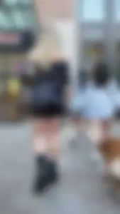 Blonde walking her dog