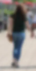 Redhead booty walking in tight jeans