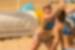Beach volleyball babes in bikinis