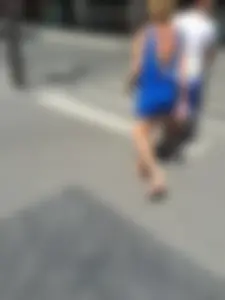 Blonde milf in tiny blue skirt with vpl
