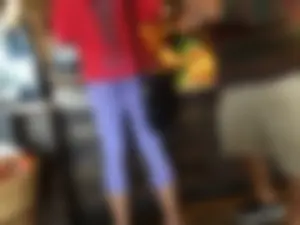 Starbucks milf sexy in light purple leggings with decent ass and mound