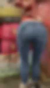 Hot warehouse girls in tight blue jeans with stuff in their back pockets