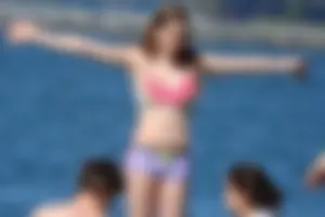 Beauty at the beach in booty short bikini