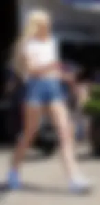 Blonde and Brunette friends in TINY jean shorts! [OC]