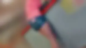 Friend in short shorts showing cheeks and some cleavage