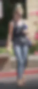 Skinny blonde in grey leggings with a friend
