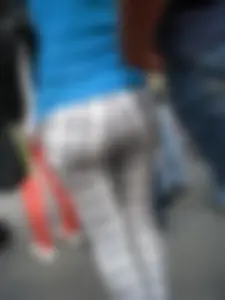 Nice big ass in tight patterned pants with vpl