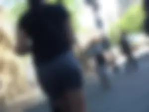 Thick big booty teen with braces in tight grey spandex shorts