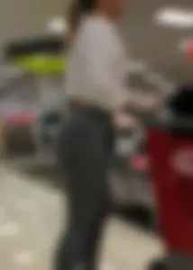 Sexy lady shopping at Target with a big ass in grey leggings