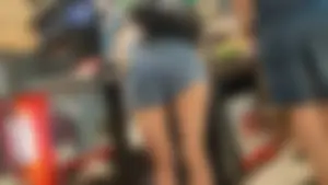 Tight shorts bend over in shop