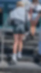 Perfect petite blonde ass and legs in short green spandex. OC