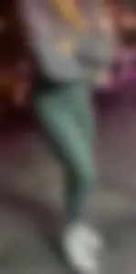 Tiny Asian leaving the gym in green leggings