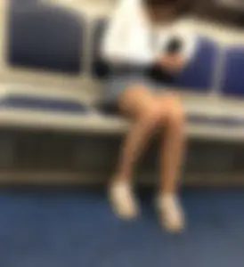 Sexy Chick in a Blouse, Jean Skirt And Sandals Subway Station And Train Creepshots - Great Legs