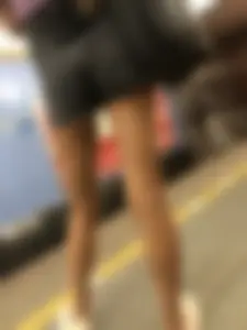 Perfect Long Candid Skinny Legs And Butt in Grey Jean Mini Shorts Closeups - Huge Subway Creepshots Gallery