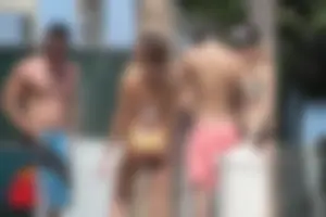 Great tanned ass in yellow thong bikini