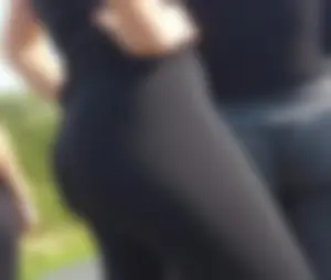 Perfect candid teen's booty in leggings street closeup