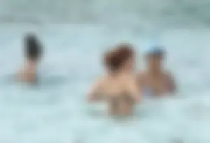 Amazing ebony ass in blue bikini with other sexy friends in bikinis