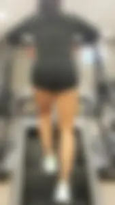 Tight Asian girl in black spandex shorts on stain master Pink Thong VPL! OC!