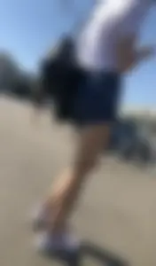 Cute Gilr with Thin Legs in Blue Denim Shorts Street Creepshots Gallery