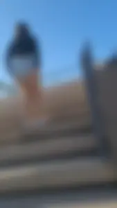 Upshot short shorts going up the stairs