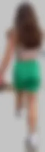 Perfect brunette with tight booty in green spandex shorts & VTL