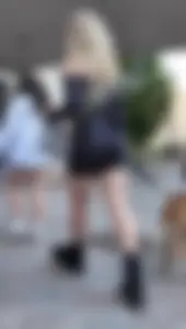 Blonde walking her dog