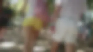 Milf in yellow shorts with vpl and a wedgie