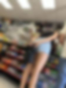 Asian in Jean Shorts at Liquor Store